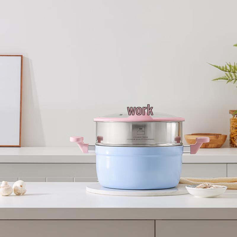 WORLD KITCHEN Aluminum Ceramic Non-stick Soup Pot with Steamer