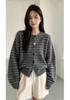 Striped Round Neck Women's Knit Cardigan - Autumn/Winter Loose Fit Sweater Coat