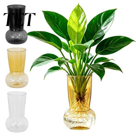 Decorative Table Vase for Coffee Hydroponic Flower Vase, Transparent Modern Style Imitation Glass Wide Body Plant Container Sturdy Pot Fresh
