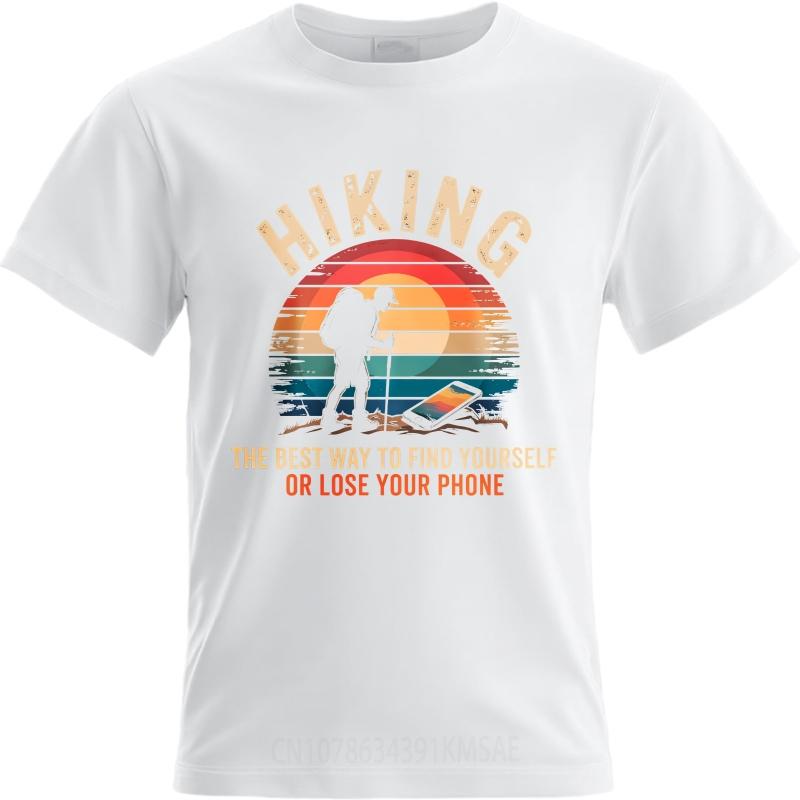 Anime Man Summer Tshirt Hiking Sunset Hiker Phone Nature Adventure Outdoors Exploration Short Sleeve Cotton ONeck Women