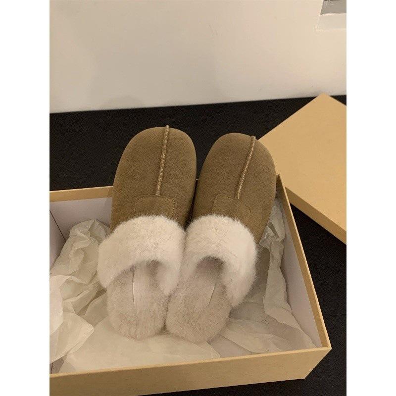 Ретро тапочки-плюш с плоской подошвой Boken женская обувь 2025 новый осень-зима baotou полусапожки снежные хлопковые туфли
