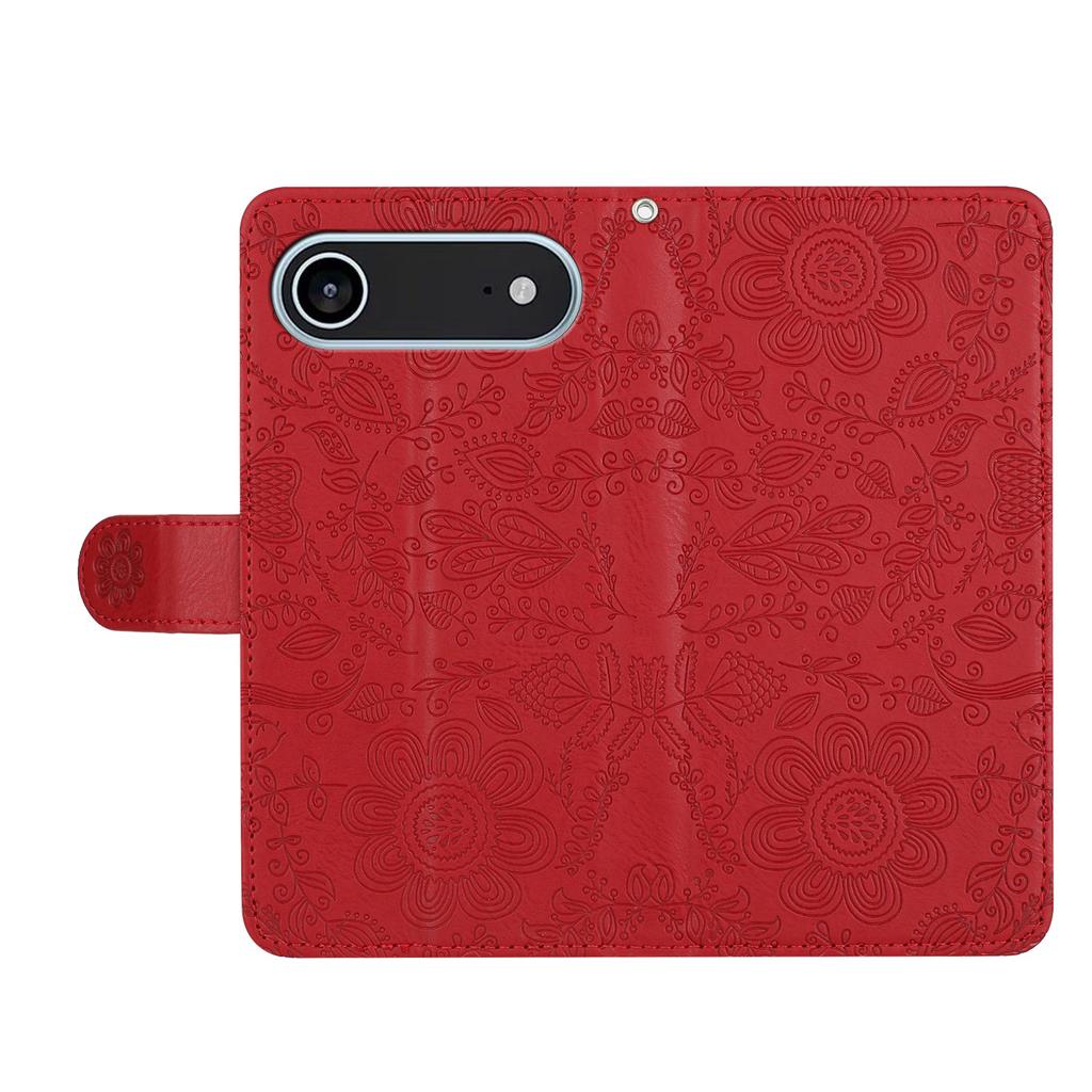 For iPhone Air Case Flower Imprint Leather Flip Wallet Phone Cover with Wrist Strap