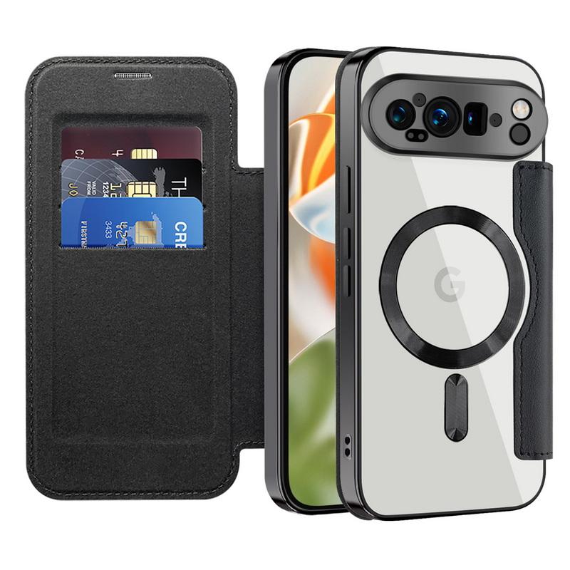 Деловой кожаный флип-чехол для карт MagSafe Slim Case для Google Pixel 9 Pro XL 8A 7A Прозрачный ударопрочный магнитный чехол для телефона