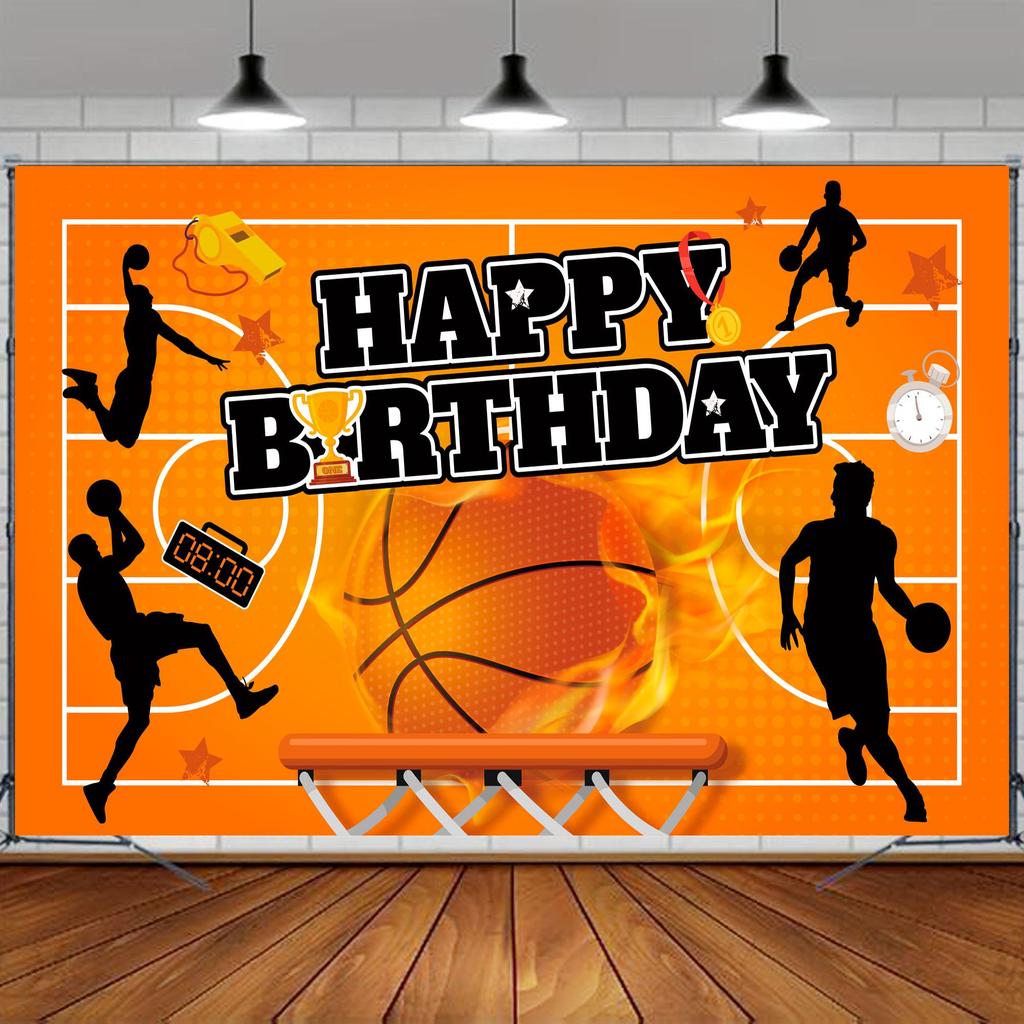 Basketball Backdrop, 71''x43'' Basketball Happy Birthday Backdrop, Basketball Birthday Backdrop & Basketball Party Backdrop