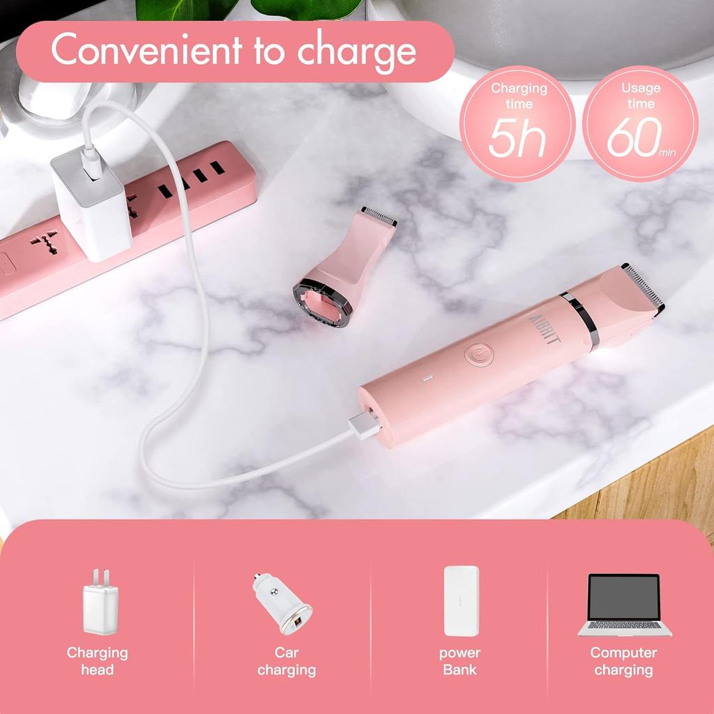 Электрический триммер для бикини для женщин - 2 в 1 Электрический триммер для интимных зон для женщин, Безболезненное удаление волос, Бритва, Шейвер для тела, Портативная женская бритва с 2