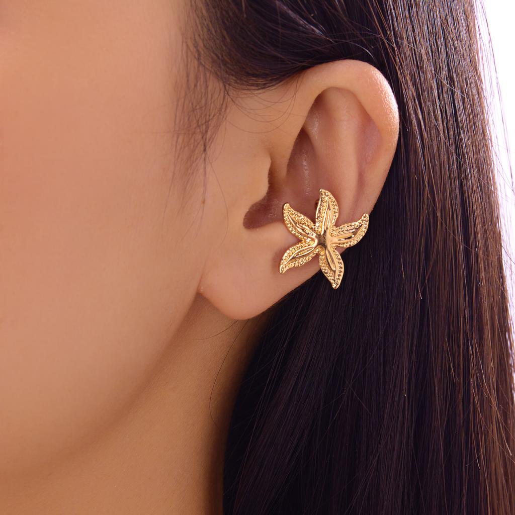 Серьги-каффы в виде морской звезды, клипсы для козелка уха для женщин, простые серьги-клипсы в виде ракушки с цветочным узором, для ушей без проколов, костяное кольцо, клипса для уха, подарок с цирконом для пляжного отдыха