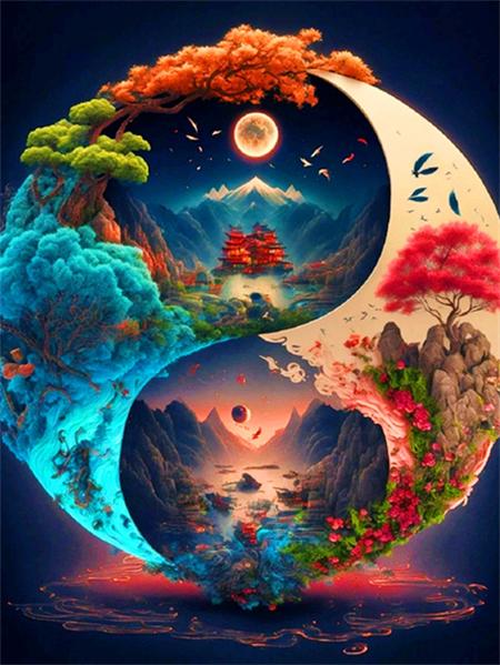 Коллекция алмазной живописи 2023 года «Пейзаж четырех сезонов» Квадратная/круглая вышивка Мозаика Лунный пейзаж Домашний декор