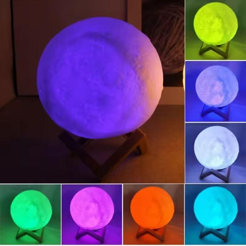 12cm 7 Colors Changing Moon Lamp Wireless Night Lamp Table Lamps Romantic Button Battery Powered Indoors Lighting