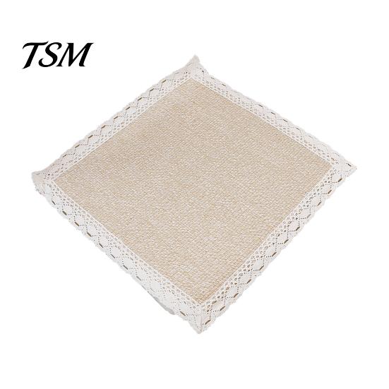 Solid Wood Chair Mat Cotton Linen Pad with Ties, Square Summer Seat Lace Trim, 15.75" x Breathable Washable for Dining Office Retro