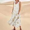 Women's Summer Casual Fashion Easter Printed Sleeveless Round Neck Pocket Dress