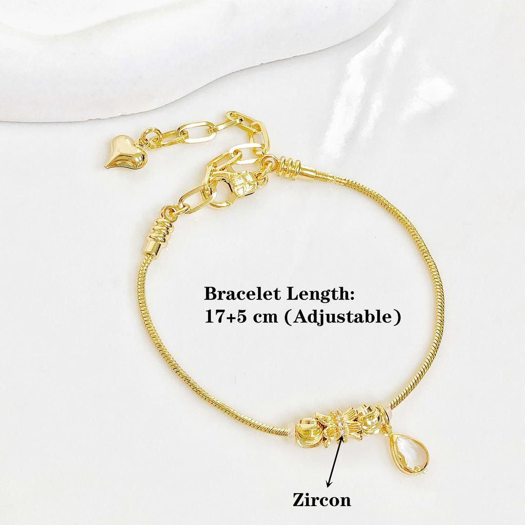 High-Quality Gold-Plated Pumpkin Bead Snake Chain Bracelet Barrel Beads Zircon Stones for Women's Jewelry Making Party Gift