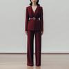 Женский бордовый костюм премиум-класса: Весна/Осень 2025 Уличный стиль с широкими брюками