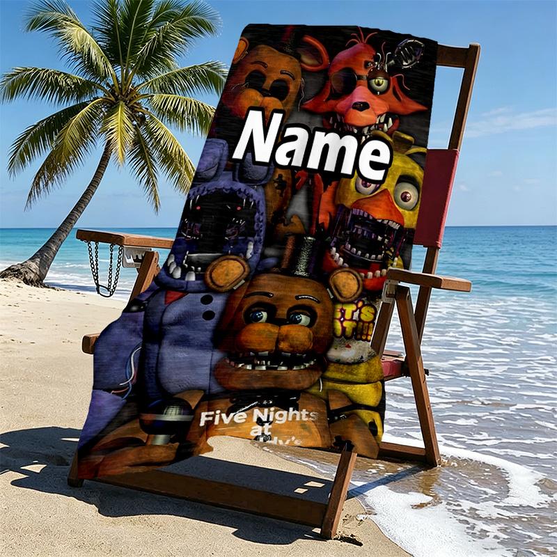 Custom Name Personalized Five Nights at Freddy's Print Beach Towel, for Trip Camping Beach Party Home Decor, Birthday Gift for Family & Friends