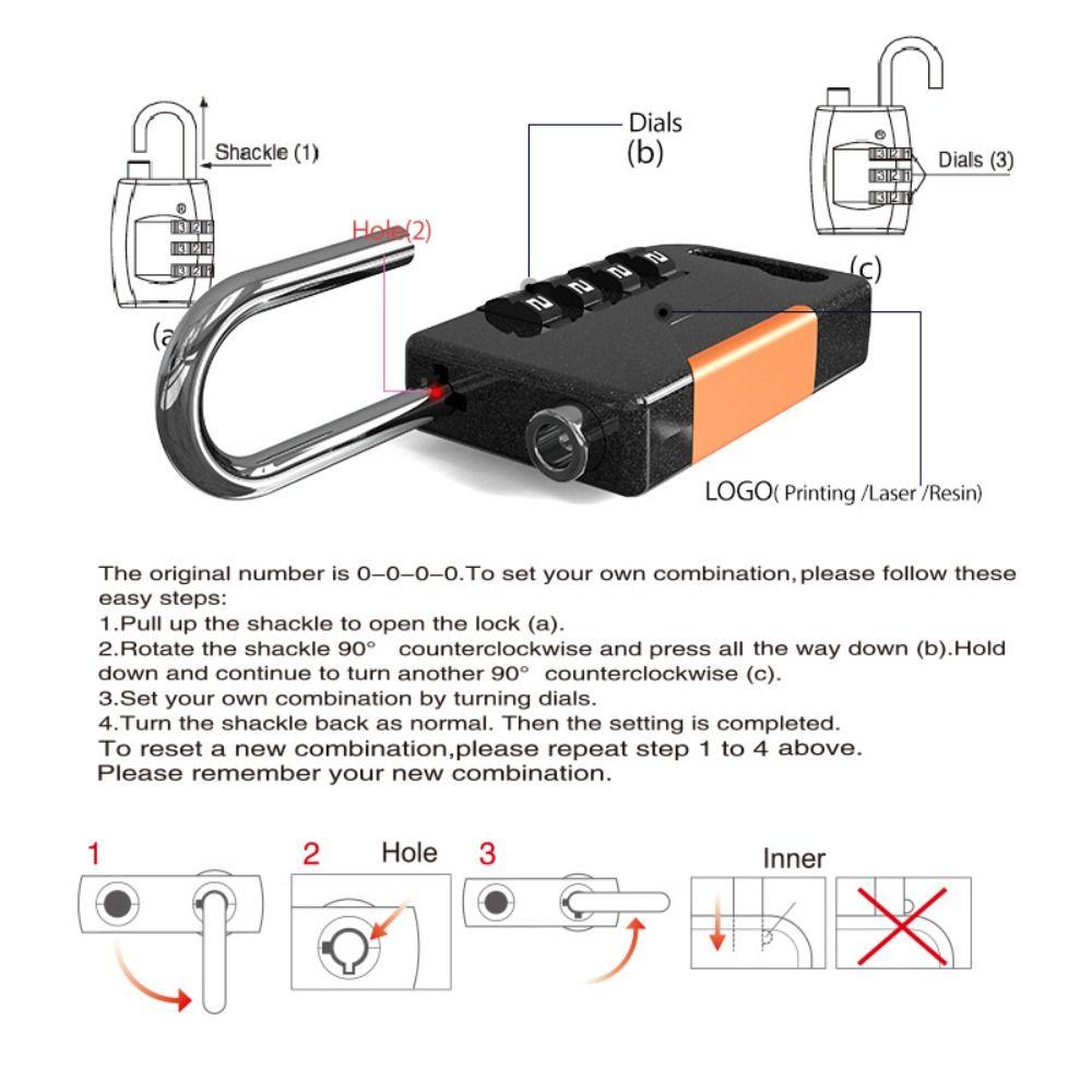 Padlock 4 Digit Password Lock Zinc Alloy Security Coded Lock Durable Backpack Zipper Lock Travel