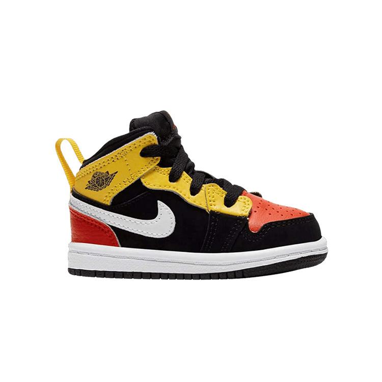 Jordan Air Jordan 1 Mid SE 'Amarillo Team Orange' Leather High top Toddler Shoes Black Red Yellow Infant And Toddler BQ6933-087