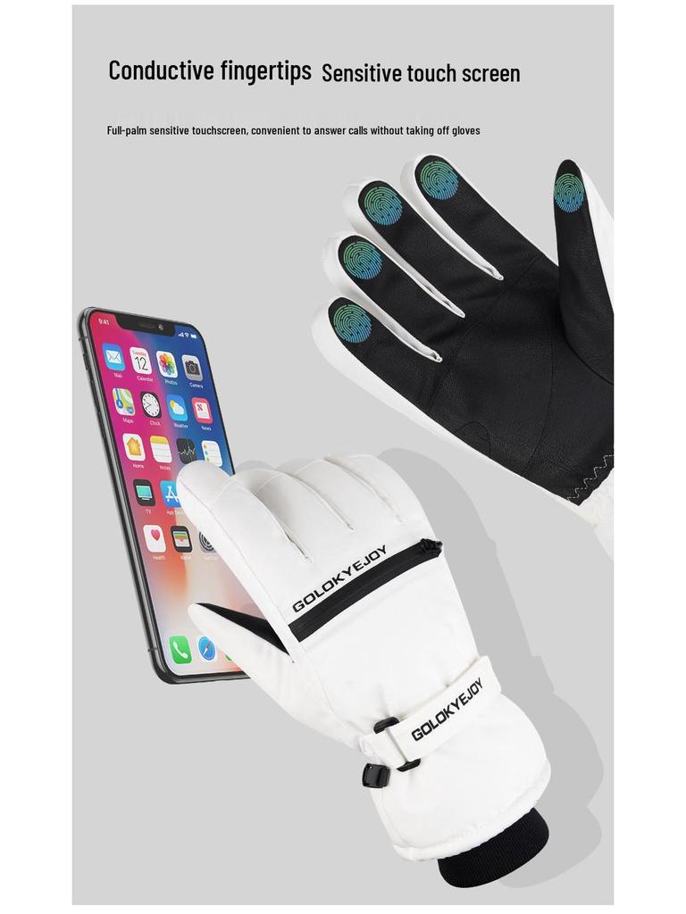 Водонепроницаемые зимние лыжные перчатки для мужчин и женщин, совместимые с сенсорным экраном, утолщенный плюш для велоспорта и мотоспорта