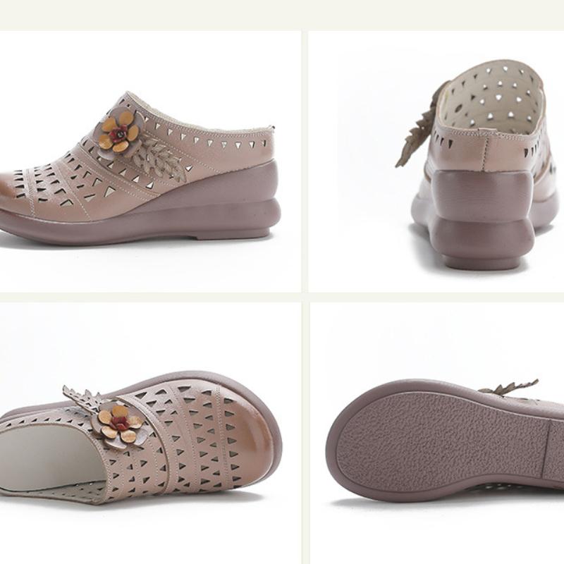 Johnature Женские тапочки из натуральной кожи с цветочным узором в этническом стиле, дышащая обувь на танкетке