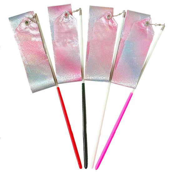 Гимнастические ленты, 2 шт., сверкающие, очень мягкие, гладкие, гибкие, с удобной ручкой, для обучения танцам, атласные детские ленты для художественной гимнастики с палочкой для детей