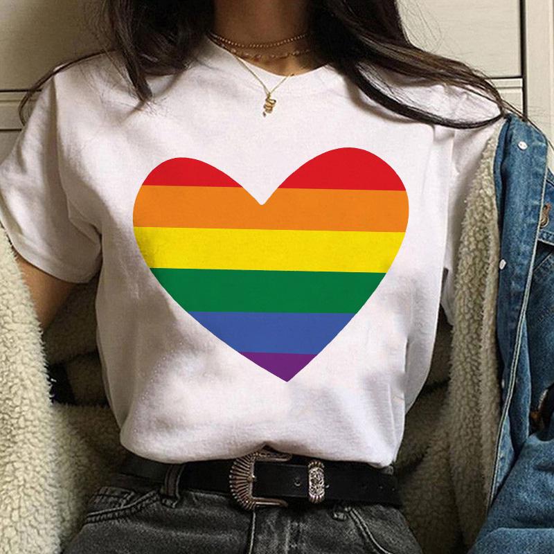 Women Casual T-Shirt Fashion Lady 90S Cartoon Love Printing Simple White Tops Cartoon T Shirt Basic Summer Female Tshirt