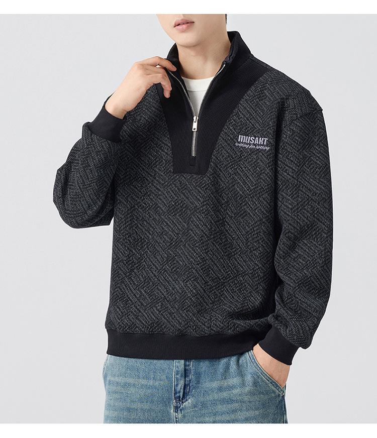 Мужская модная толстовка с полумолнией, тяжелая, Осень 2025 - Длинный рукав, Повседневный стиль