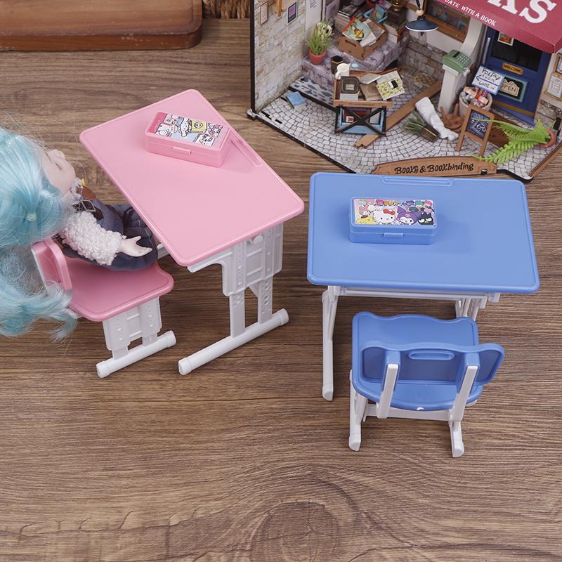 1 комплект миниатюрный кукольный домик школьная парта стул + пенал ролевые игры канцелярская модель для кукольных аксессуаров игрушка