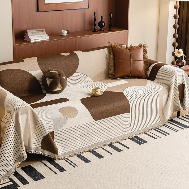 Роскошный летний чехол на диван из шенилла с нескользящим покрытием - Пылезащитная накладка с полной обвязкой