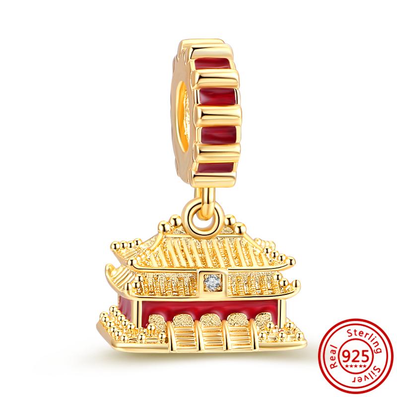 Новый 925 Серебряный Золотой Замок Ключ Пчела Солнечный Замок Красное Пламя Тонкие Бусины Подходит Оригинальный 925 Браслет Подвески DIY Изготовление Ювелирных Изделий