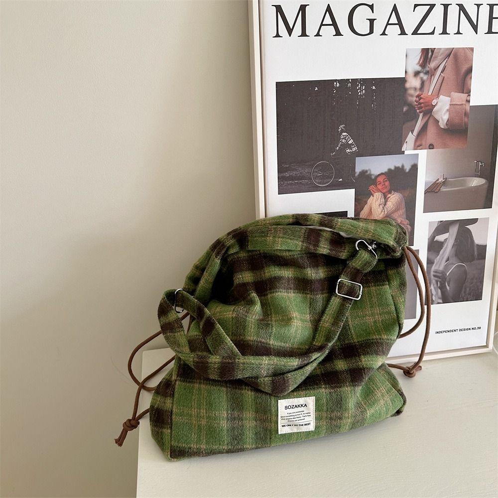 Большая вместимость клетчатая сумка на шнурке в корейском стиле Y2k школьный рюкзак в клетку на шнурке для девочек