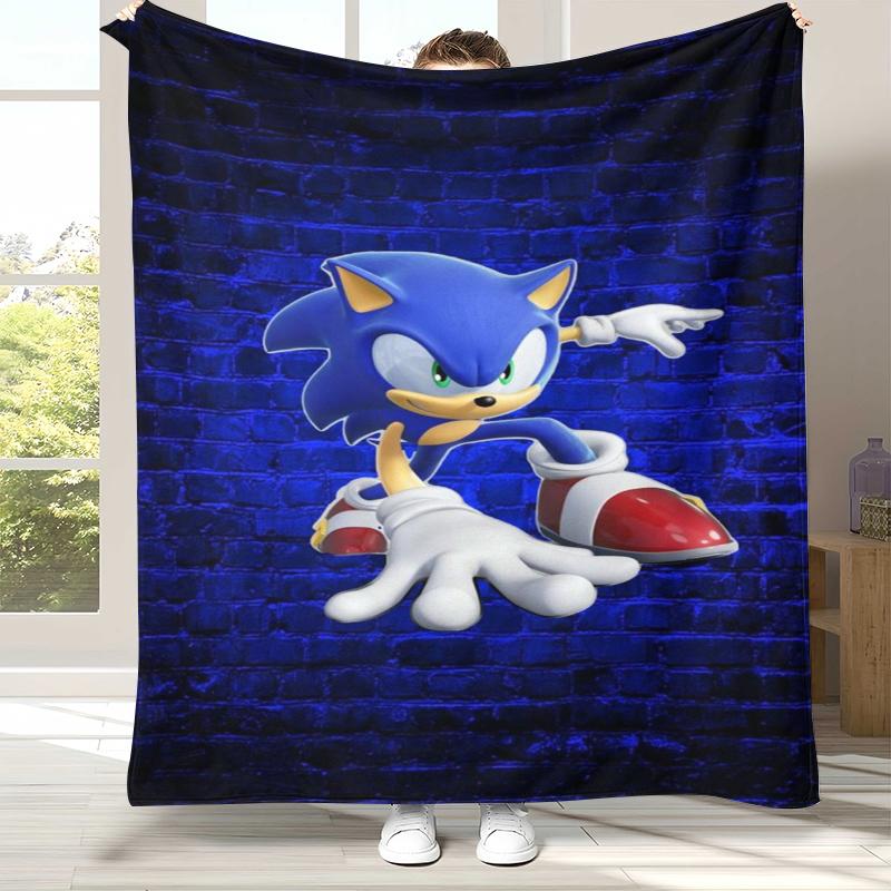 Ретро Мультяшное Игровое Фланелевое Одеяло S-Sonic, Ультра Мягкое Теплое Плюшевое Покрывало для Дома, Спальни, Кровати, Дивана, Походного Пикника, Подарок