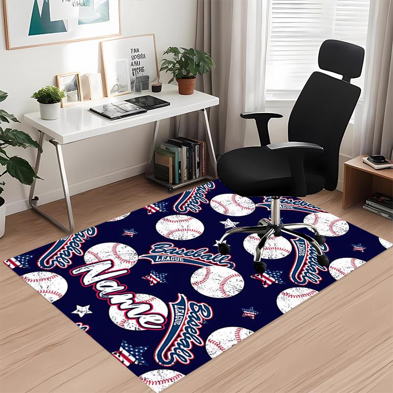 Custom Name Baseball Printed Carpet, for Office Chair Living Room Bedroom Kitchen Room Decor Gifts.
