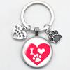Love Cat Pet Footprints Car Key Chain Cartoon Key Holder Fashion Glass Cabochon Key Ring  Men Women