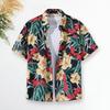 Casual Lapel Short Sleeve Buttons Closure Men Shirt Summer Floral Leaves Printed Thin Hawaiian Beach Shirt Streetwear
