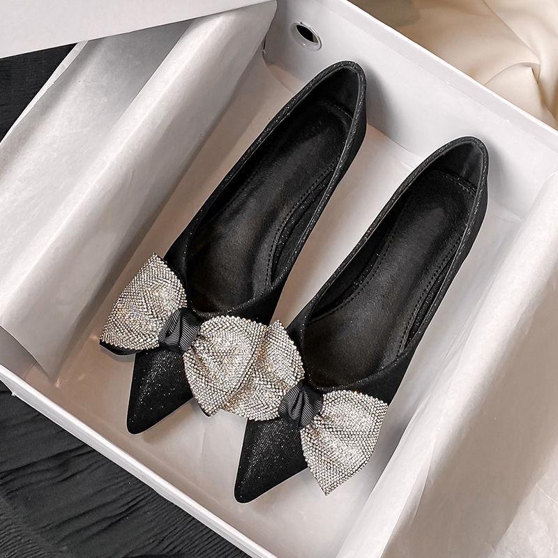 Туфли-лодочки со стразами для женщин черные слипоны с бантом женские балетки Y2k 2025 лето элегантные туфли для платья скидка оптом
