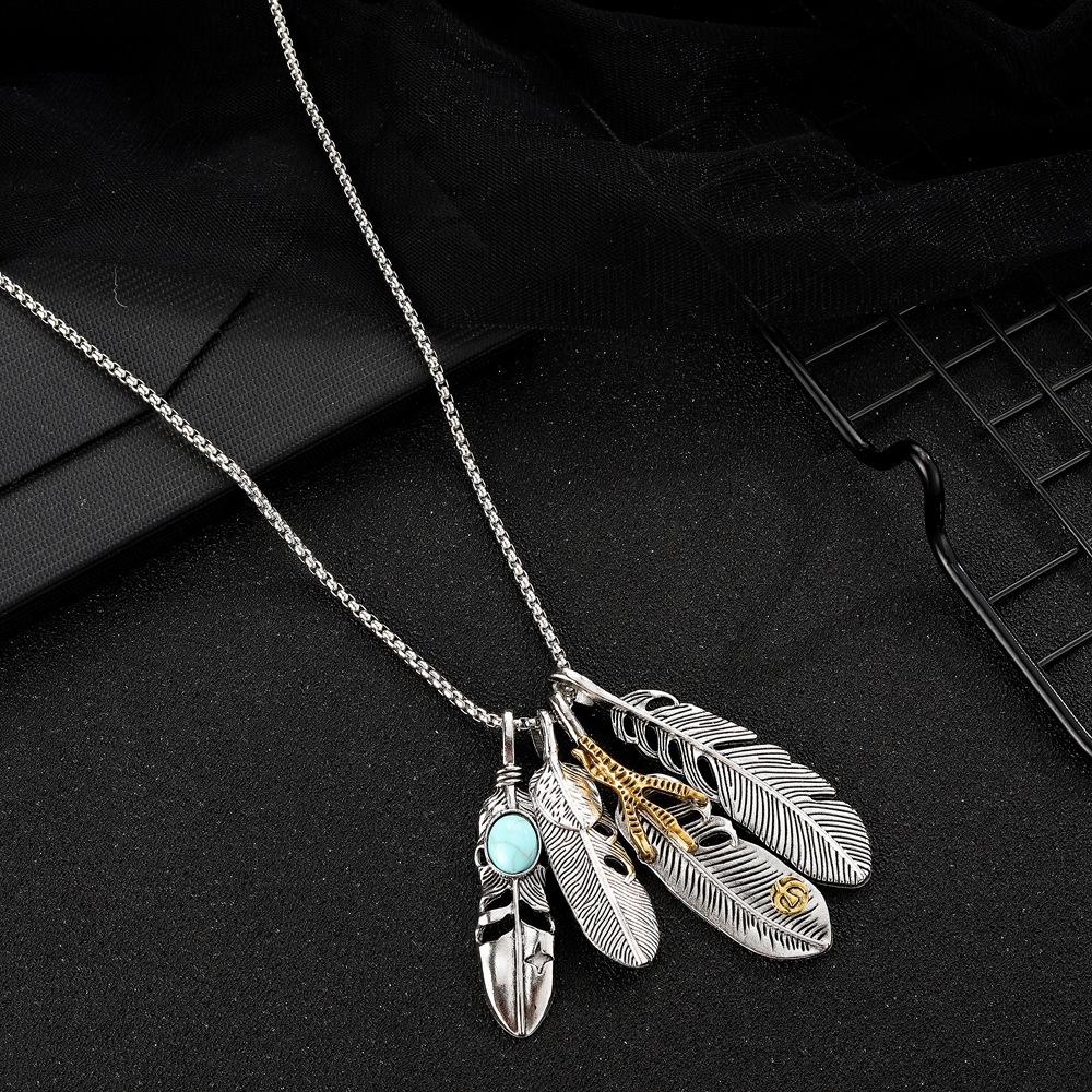 BLINGBAY Women's Pendant Necklace New Vintage Versatile Cool Bohemian Turquoise Feather Necklace Fashionable Modern Jewelry Gift