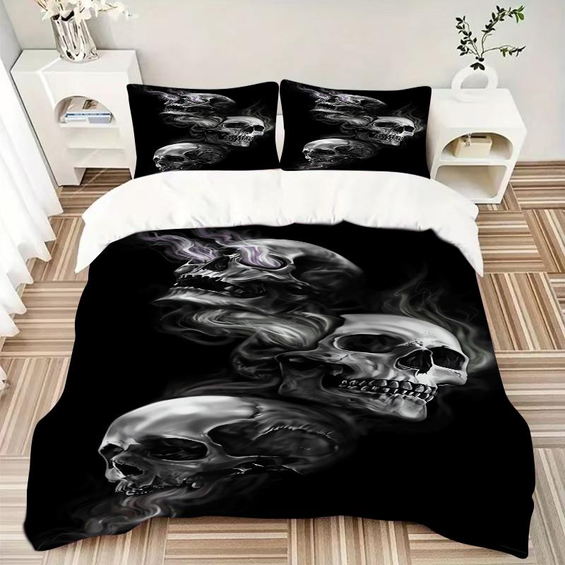 3Pcs Smoky Skulls Darkness Bedding Set Quilt Cover Pillowcase Home Christmas Xmas Halloween Gift 1 Duvet Cover 2 Pillowcase M928508