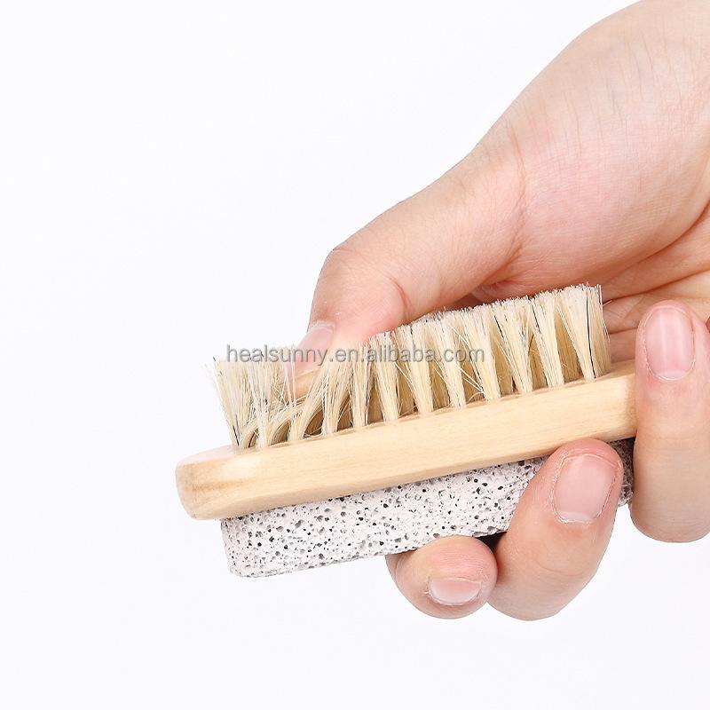 2 in 1 Double-sided Foot Care Scrub with Wooden Handle Foot File and Pumice Stone Cleaning Brush Nail Dusting Brush