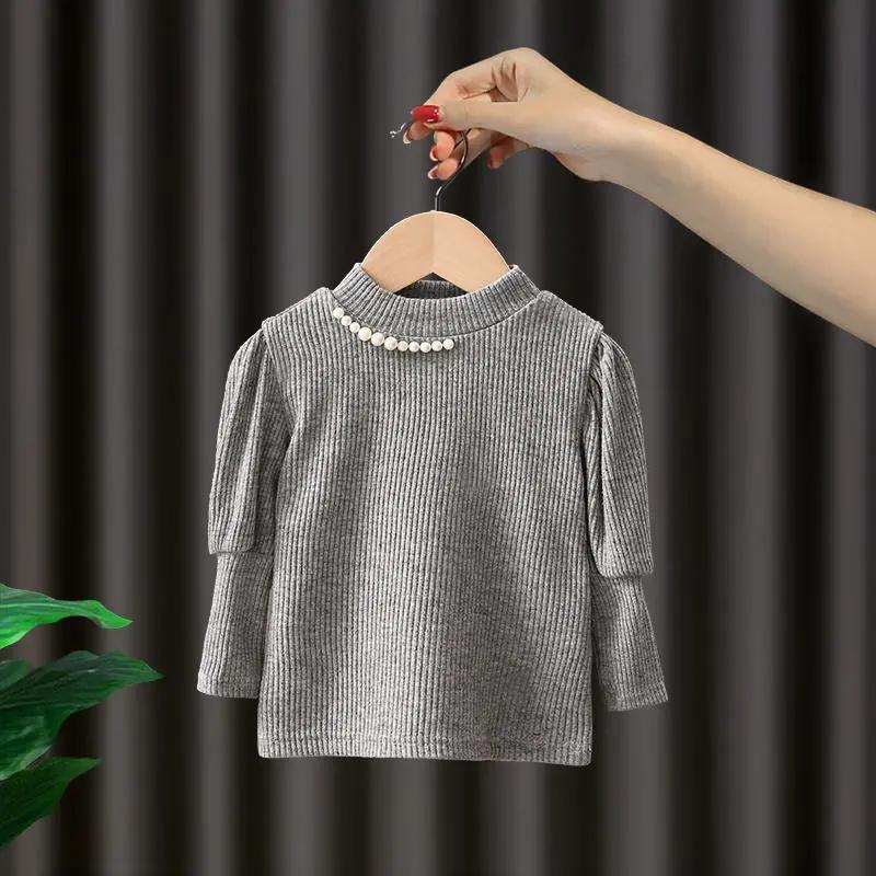 Girls' Base Shirt Children's T-shirt Knitted Long Sleeve Top Spring Wear