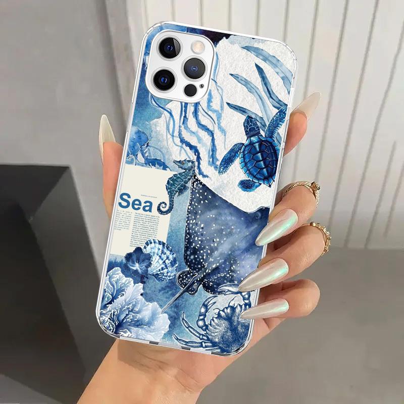 Чехол для телефона Ocean Starfish Sea Turtle Shark для Iphone 17 Air 16 15 Plus 14 13 Mini 12 11 Pro Max 16E 7 8 SE 2020 Мягкий Funda Prin