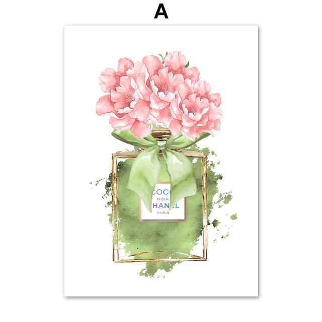 Парижские духи, плакаты на скандинавскую тему, принты, бутылка, цветочная сумочка, модная художественная живопись на холсте для девочек, настенные панно для декора гостиной, без рамки