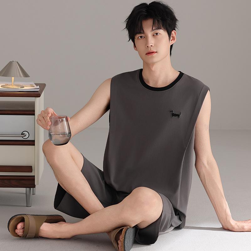 Men's pajamas summer thin cotton vest shorts cool summer men's casual can wear large size loungewear