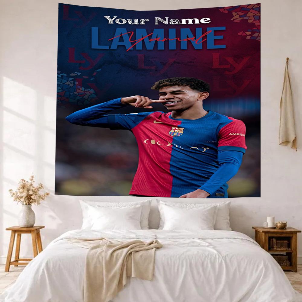 Lamin Yamal Custom Your Name Wall Decor Tapestry Art For Pet Memorial Birthdaywedding Party Backdrop Family Gift