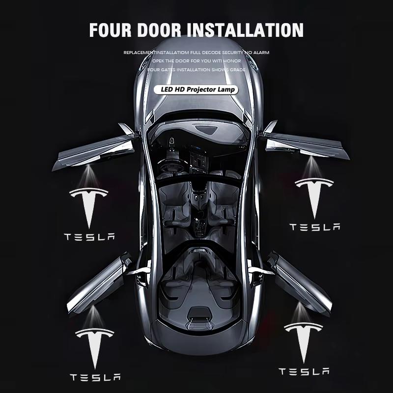 LZDF8 2pcs Car Door Wireless Welcome Light LED HD Projector Lamp Decoration For Tesla Model 3 Highland 2023 S X Y P75D P85D P90D P100D