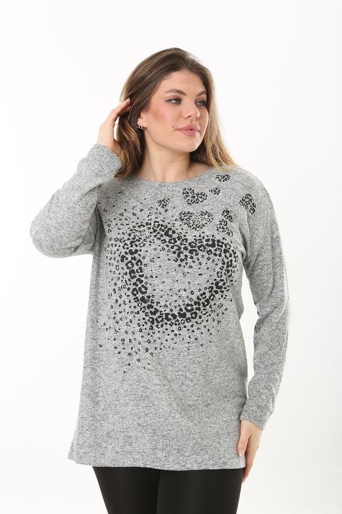 Женская блузка большого размера Серая шерстяная блузка из вискозы большого размера с каменной деталью спереди