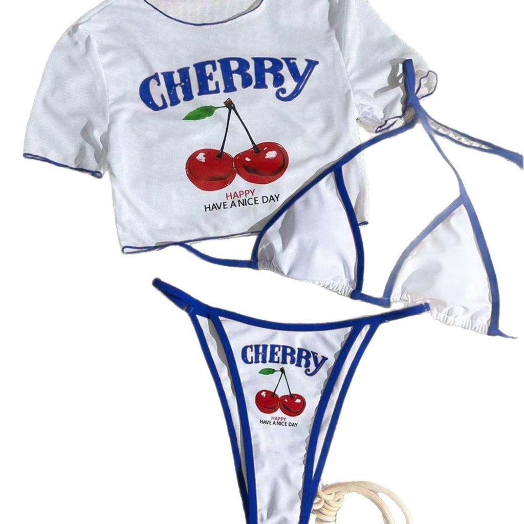 1011 short-sleeved slim-fit split swimsuit women's positioning printing new sexy bikini three pieces