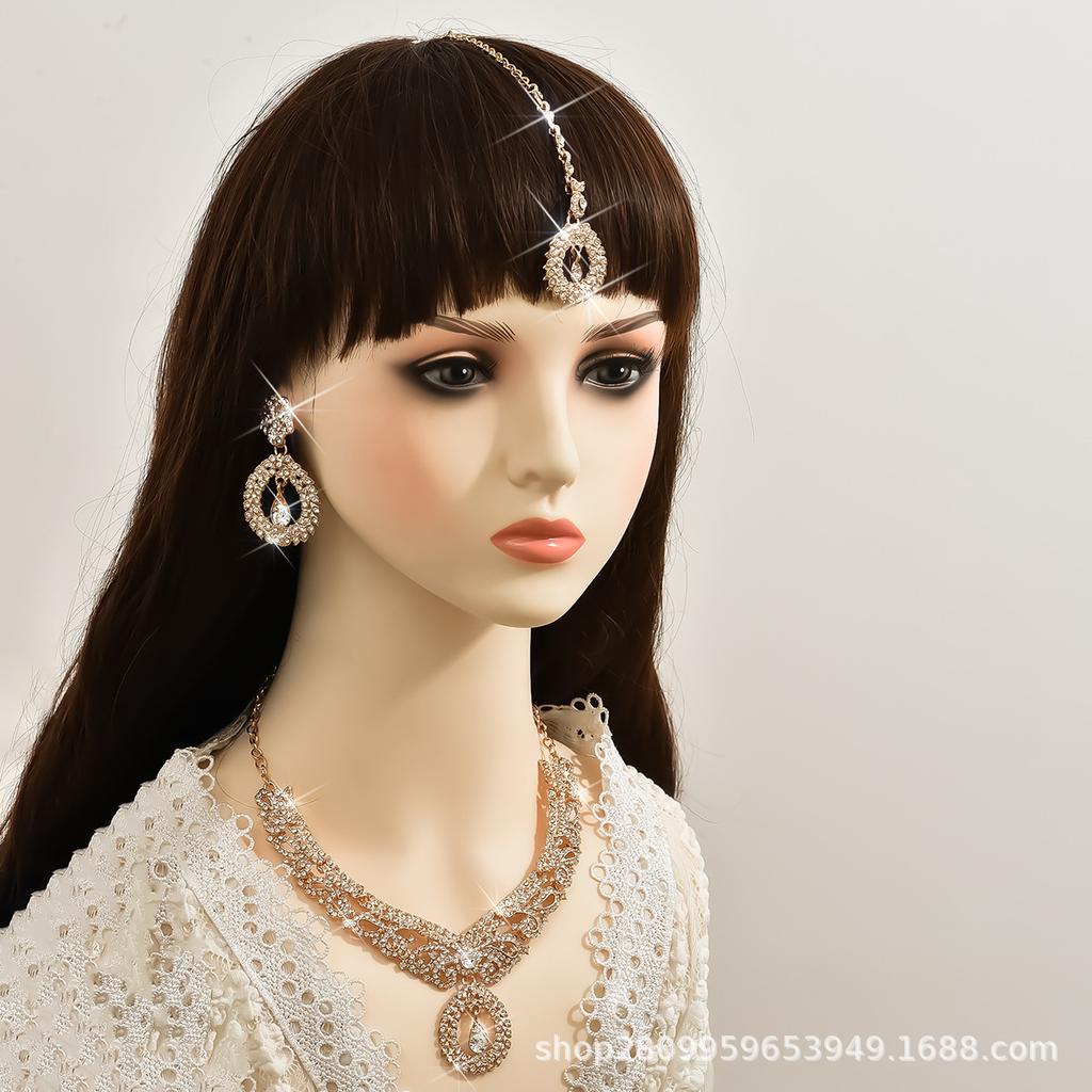 Court Vintage Ожерелье Серьги Подвеска Комплект Женский Индийский Дубай Невеста Роскошный Кристалл Платье Свадьба с 2450