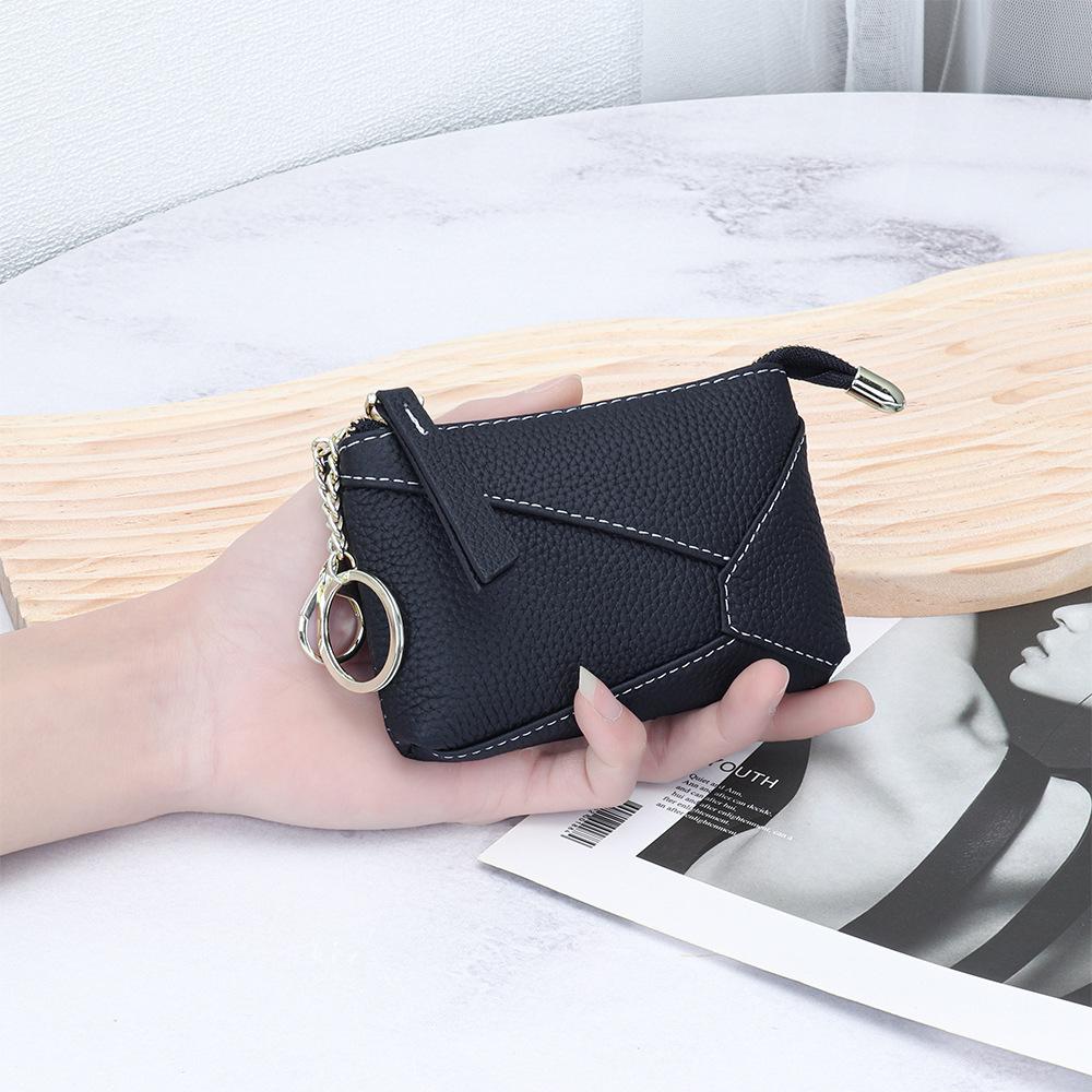 2024 New Patchwork Coin Purse Genuine Leather Mini Women Wallets With Keychain First Layer of Cowhide Short Purse Card Holder