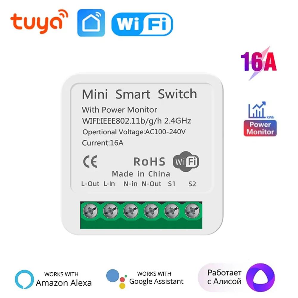 Tuya WiFi Умный выключатель 2-стороннее управление с мониторингом энергопотребления Переключатель 16А Мини Умный автомат Управление Smart Life Alexa Через Google Home