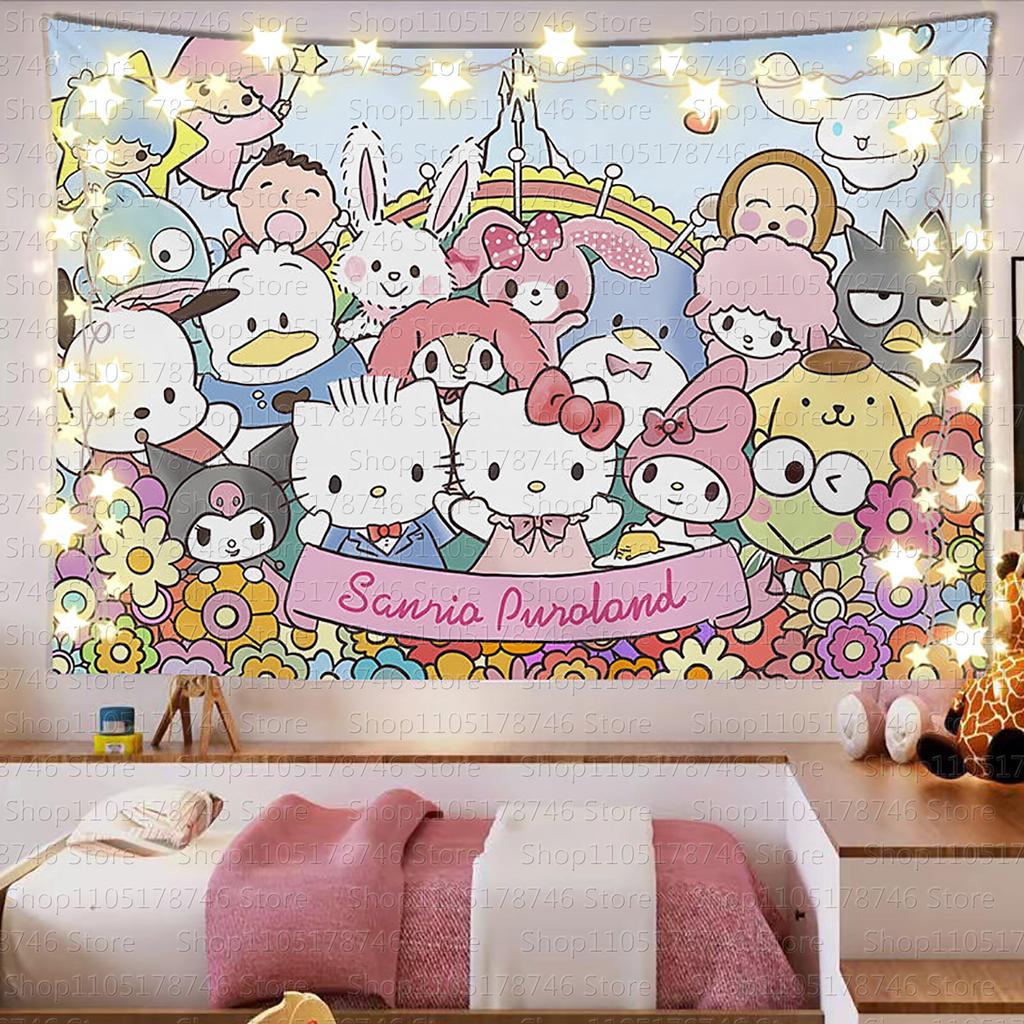 Sanrio Mikko Cute Cartoon Background Cloth Ins Style Room Decoration Tapestry Dormitory Rental Room Decoration Hanging Cloth