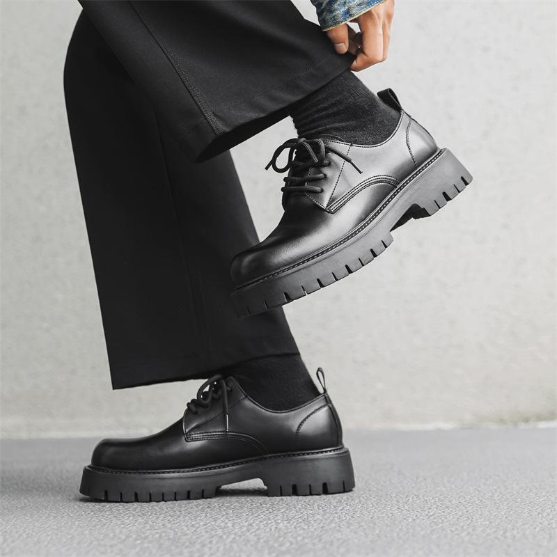 Повседневная кожаная обувь с большой головой, мужская новинка 2025 года, на толстой подошве, рабочая, молодежная, с круглым носком, низкие берцы Мартин 5691-J