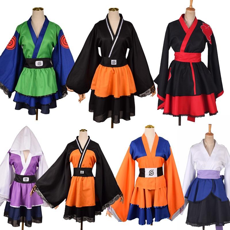 Anime Naruto Shippuden Uzumaki Naruto Akatsuki Kakashi Sasuke Lolita Kimono Dress Anime Cosplay Costume Party Uniform Clothes Suit